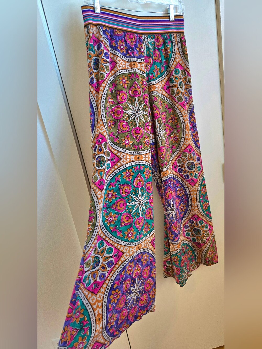 Calypso St Barth Silk Wide Leg Boho Mandala Paisley Pants